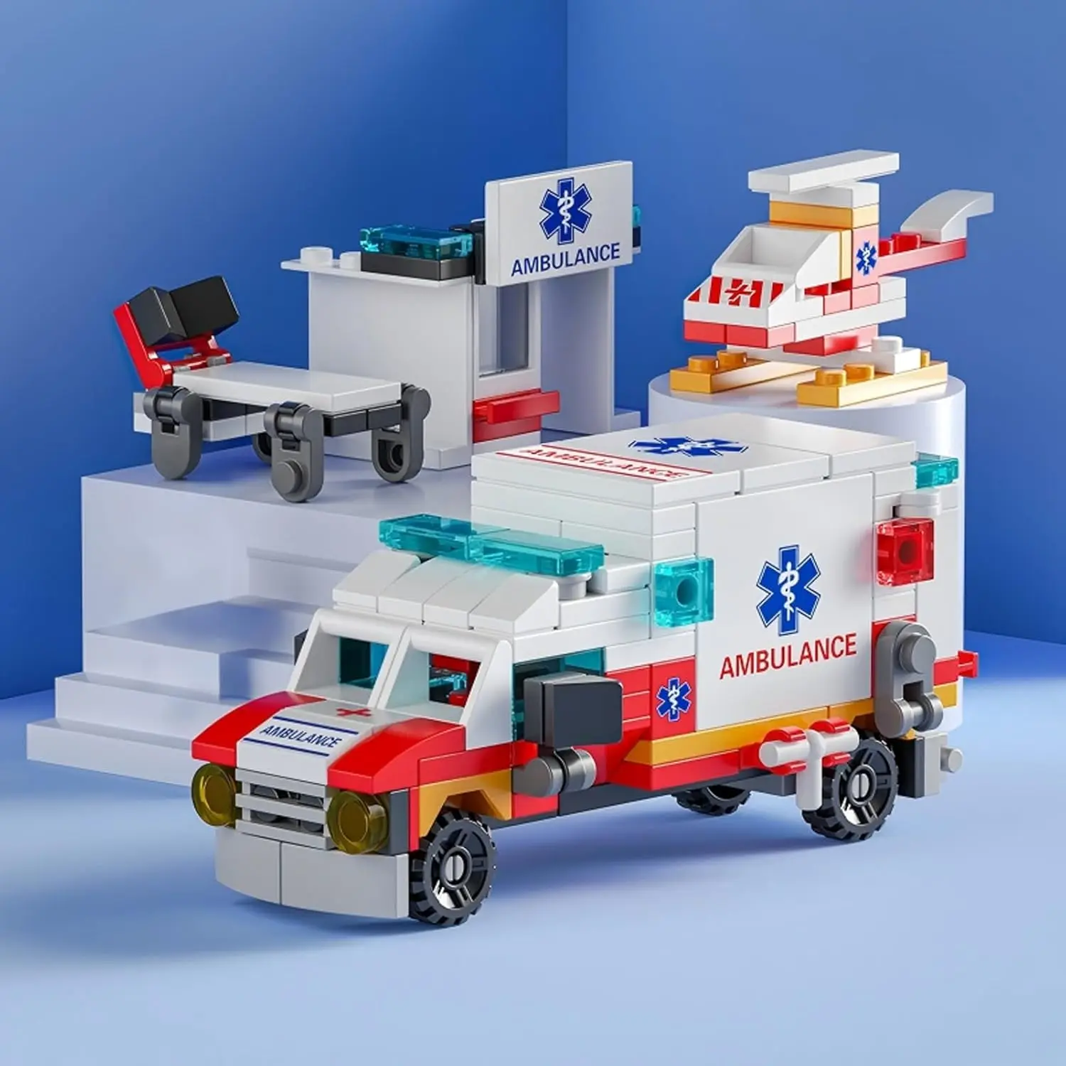 

Ambulance Building Blocks Toy (122 Pieces) – 7 in 1 Emergency Vehicle Set, STEM Learning Creative Play, DIY Construction Toy fo