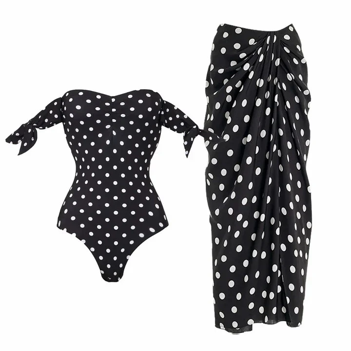 Sexy One Piece Swimsuit With Cover Up Hollow Swimwear Women Off Shoulder Swim Suits Patchwork Bathsuit Belt Bodysuit Beachwear