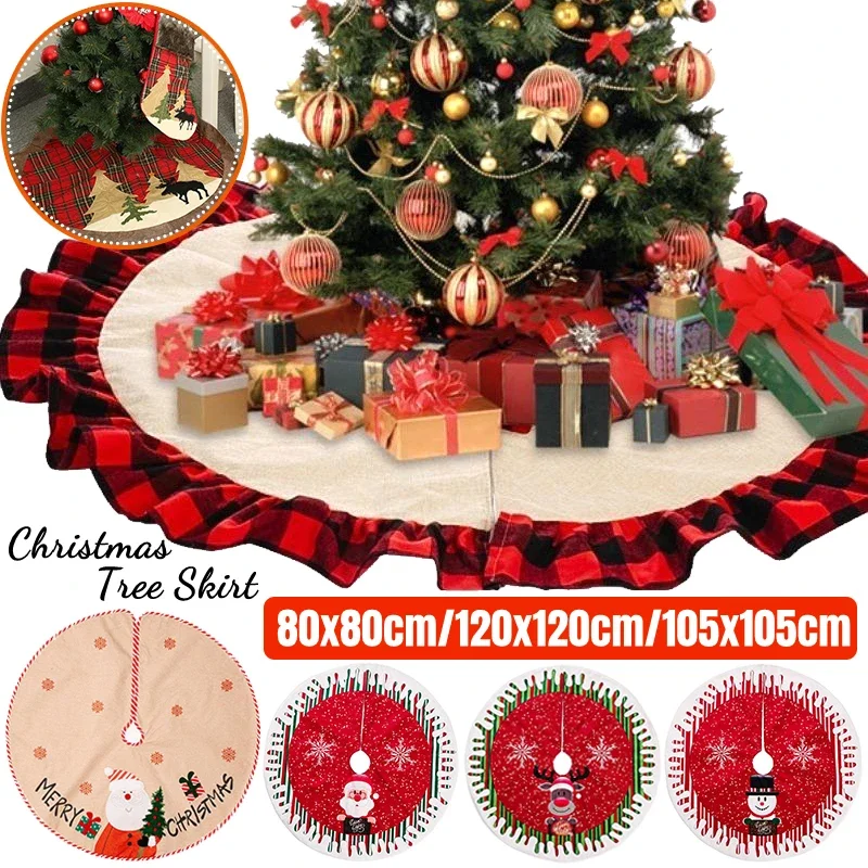 Merry Christmas Tree Skirt Xmas Tree Red Cotton Xmas Tree Skirt Ornaments Diy Happy Christmas Party Decorations 80/120/105cm