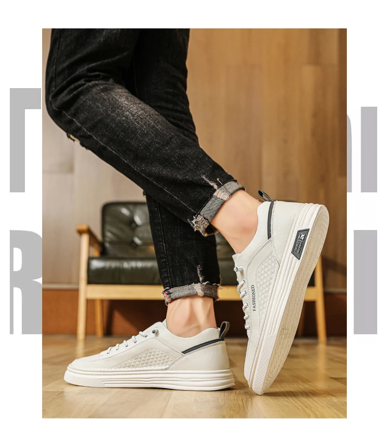 Herren-Slipper, lässige Schuhe für den Sommer, atmungsaktiv, leicht, mit weicher Sohle, flache Outdoor-Wanderschuhe, modische weiße Schuhe für Studenten. – Detail 10