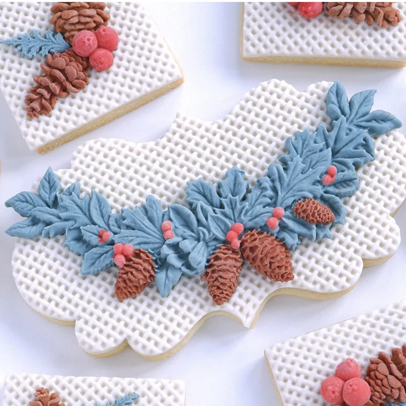 Silicone Christmas Mold Leaf Foliage Branch Pineal Cone Resin Tools Cupcake Fondant Cake Lace Decorating Tools For Baking