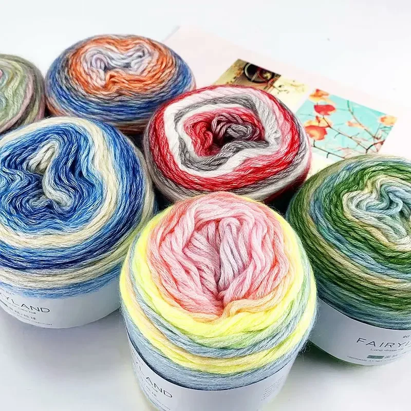 100g Gradual Change Cake Wool Yarn Sweater Coat Scarf Hat Thread Hand Knitting Medium Coarse Cotton Yarn for Crochet