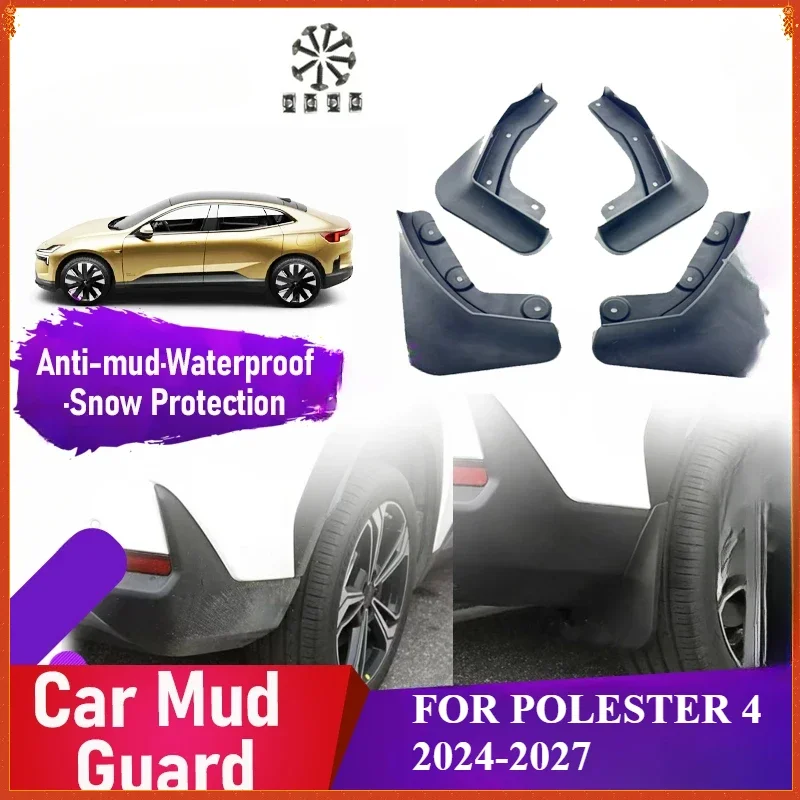 4PCS Car Mud Flaps Splash Guards FOR Polestar 4 2024 2025 2026 2027 Fender Protectors Dustproof Exterior Auto Parts Accessories