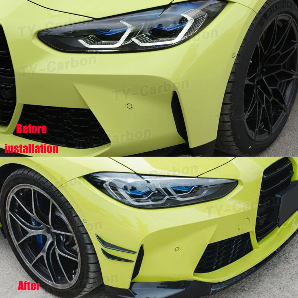 Real Carbon Fiber Front Bumper Canards Splitter For BMW G80 M3 G82 G83 M4 2021+ Spoiler Side Fin Flaps Decoration MP Style FRP