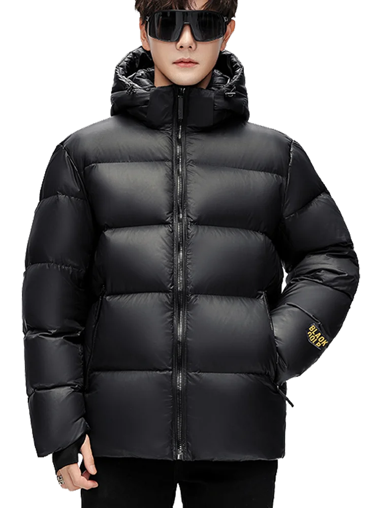 Casual Men's Warm Hooded Down Jackets 2025 Winter Streetwear Black Color Windproof Puffer Coat Outdoor Thick Paaded Top Clothing