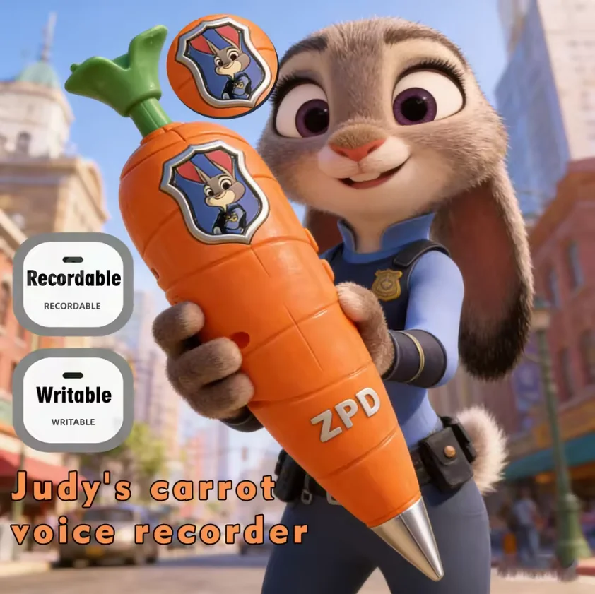 Nem Disney Zootopia 2 Karotten-Aufnahmestift | Judy & Nick Style für Kinder | 60er Jahre Mini-Recorder | 2-in-1 Gelstift Schreibwaren