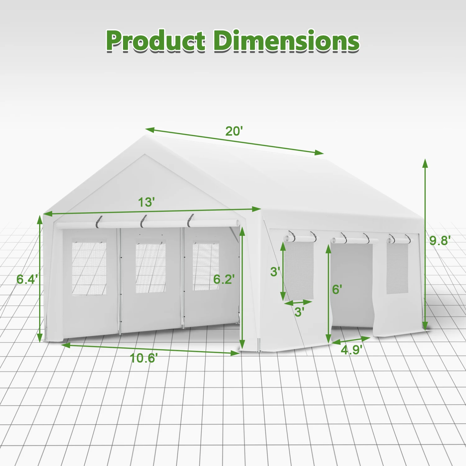 Heavy Duty 13x20 Steel Carport Garage Tent with Removable Sidewalls