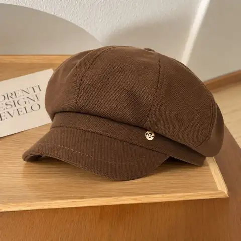 Retro Octagonal Newsboy Cap For Ladies Stiff Full Shape Short Brim Beret Hat Solid Multi-option Korean Painter Hat Fall Winter
