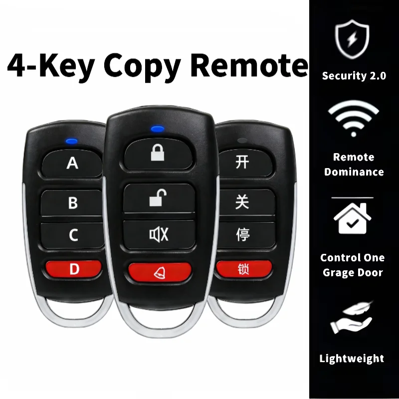 Universal Wireless Copy Remote 4-Button Garage Door Opener Handheld Transmitter 433MHz RF