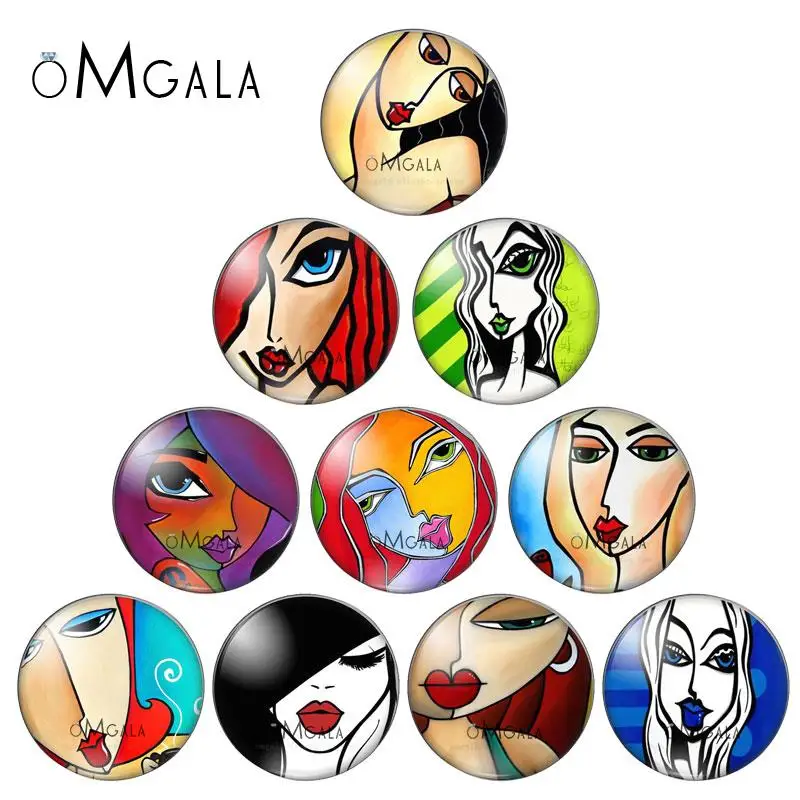 Art Color Abstract Women Face 10pcs 10mm/12mm/14mm/16mm/18mm/20mm/25mm Round photo glass cabochon demo flat back Making findings