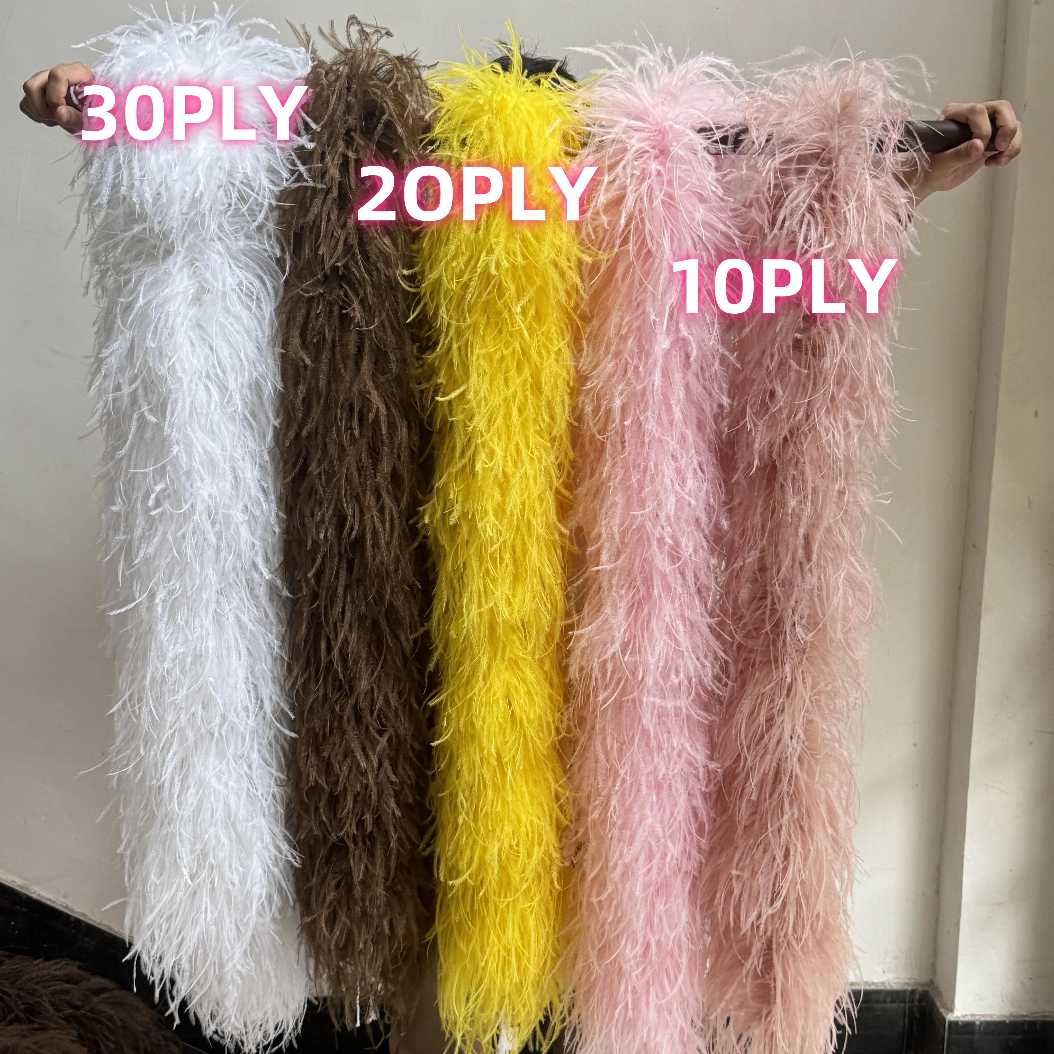 2M 2.5M Tops Natural Ostrich feather boa White Feather Ribbon Decoration for Party Cosplay Dress Sewing Accessory 6 10 20Ply