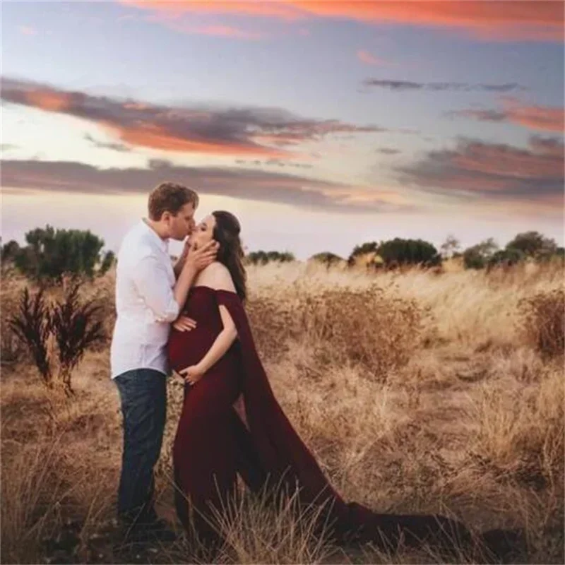 사진 촬영을위한 섹시한 어깨없는 출산 드레스 긴 멋진 임신 복장 쉬폰 여성 임신 맥시 가운 사진 소품