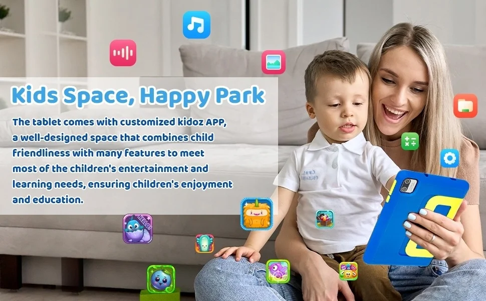 7 Inch Kids Tablet Android 13 8(2+6)GB RAM 64GB ROM Parental Control Dual Camera with Shockproof Case 2500mAh Kids Software