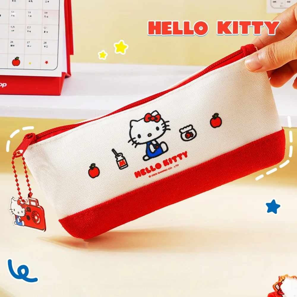 Echte Sanrio Canvas Ritszakje Pack Hello Kitty Cartoon Make-up Tas Etui voor Cosmetica Briefpapier Meisjes Geschenken