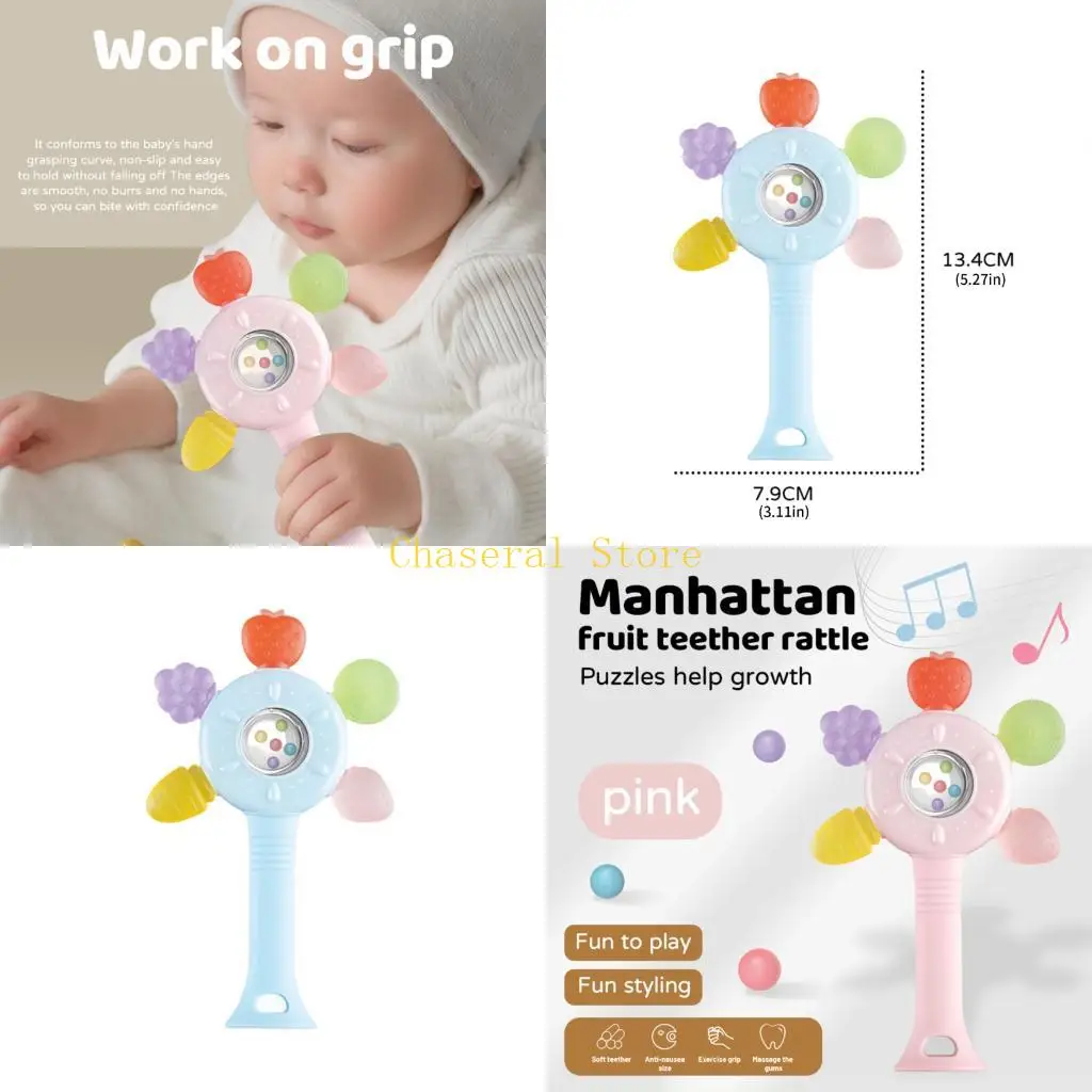 E7CE Silicone Fruit Theme Teething Toy Rattle Teether Toy For Baby Hand Grip Soft Soothing and Comforting Educational Toy