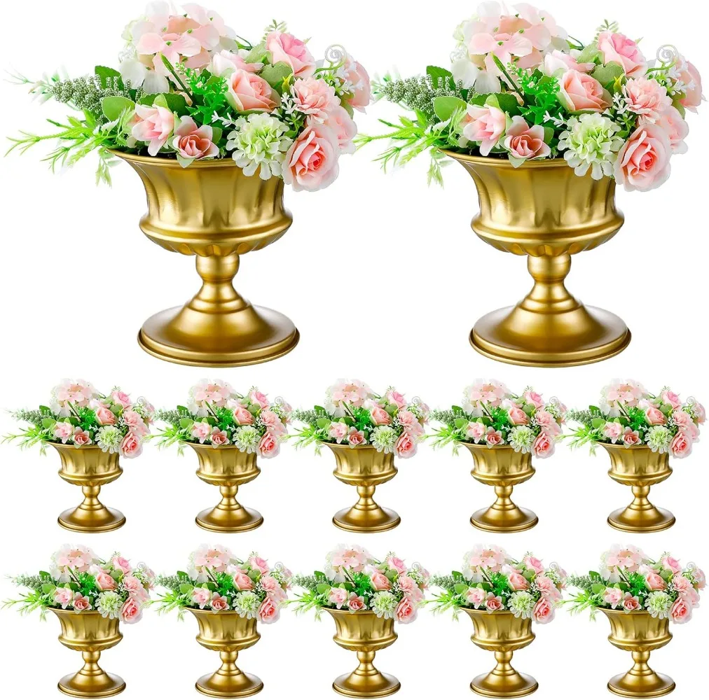 

12 Pcs Vases for Centerpieces Metal Compote Vase Urn for Flowers Small Pedestal Vase Trumpet Vase for Wedding Table Reception