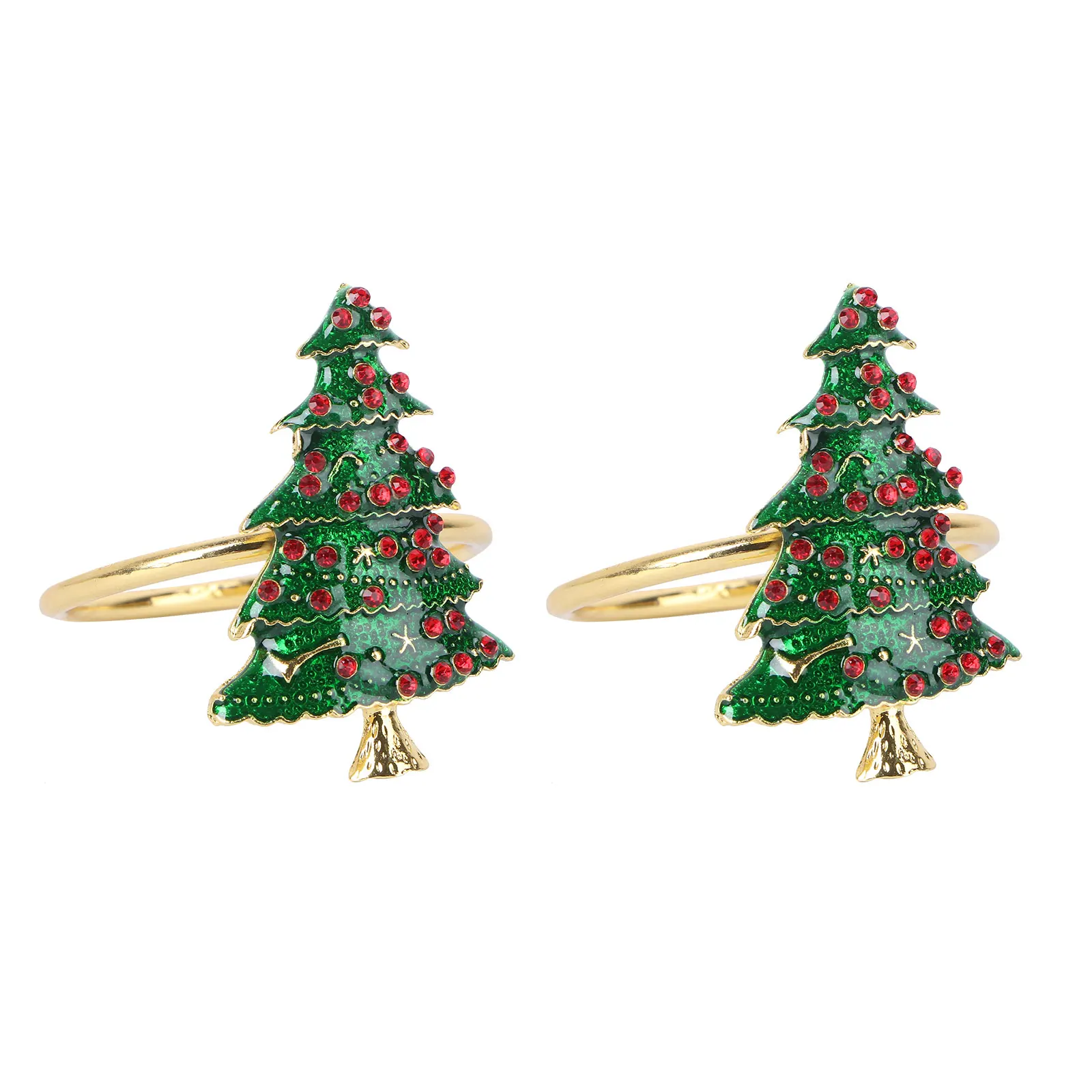 

2 pcs Christmas Napkin Rings Tree Design Premium Metal Wedding Party Decoration Gift Set Elegant Holders For Holiday