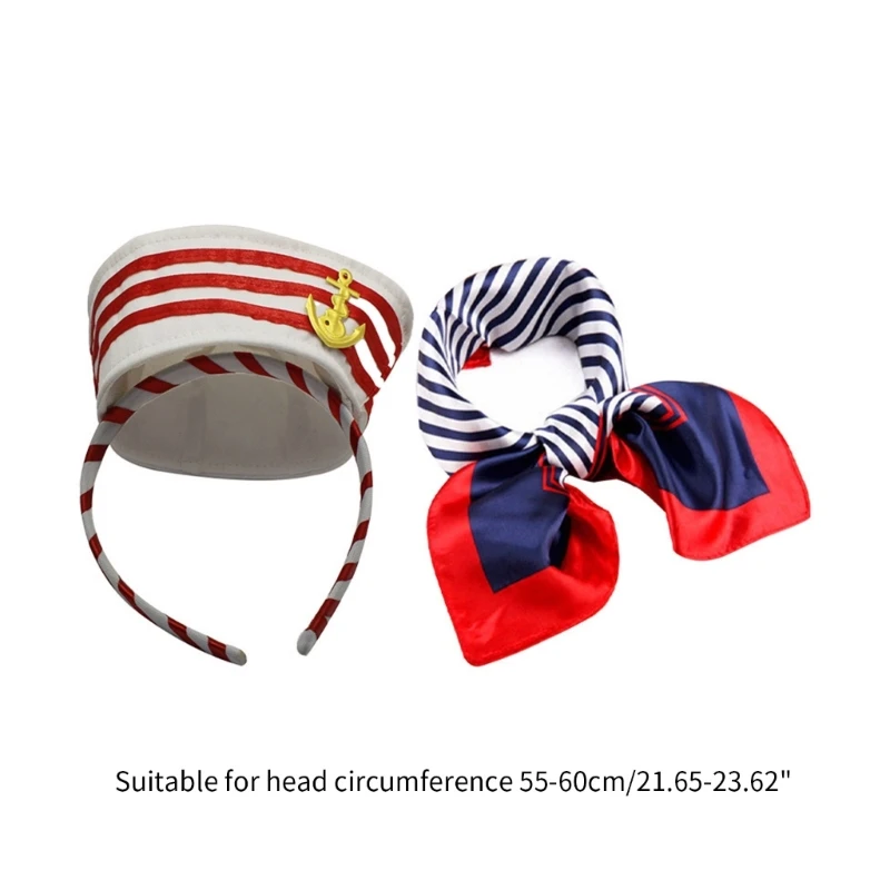 Chapeau de marin et bas et écharpe à rayures pour hommes et femmes, bande de sauna, chapeau rond bleu marine, fournitures de carnavals d'Halloween