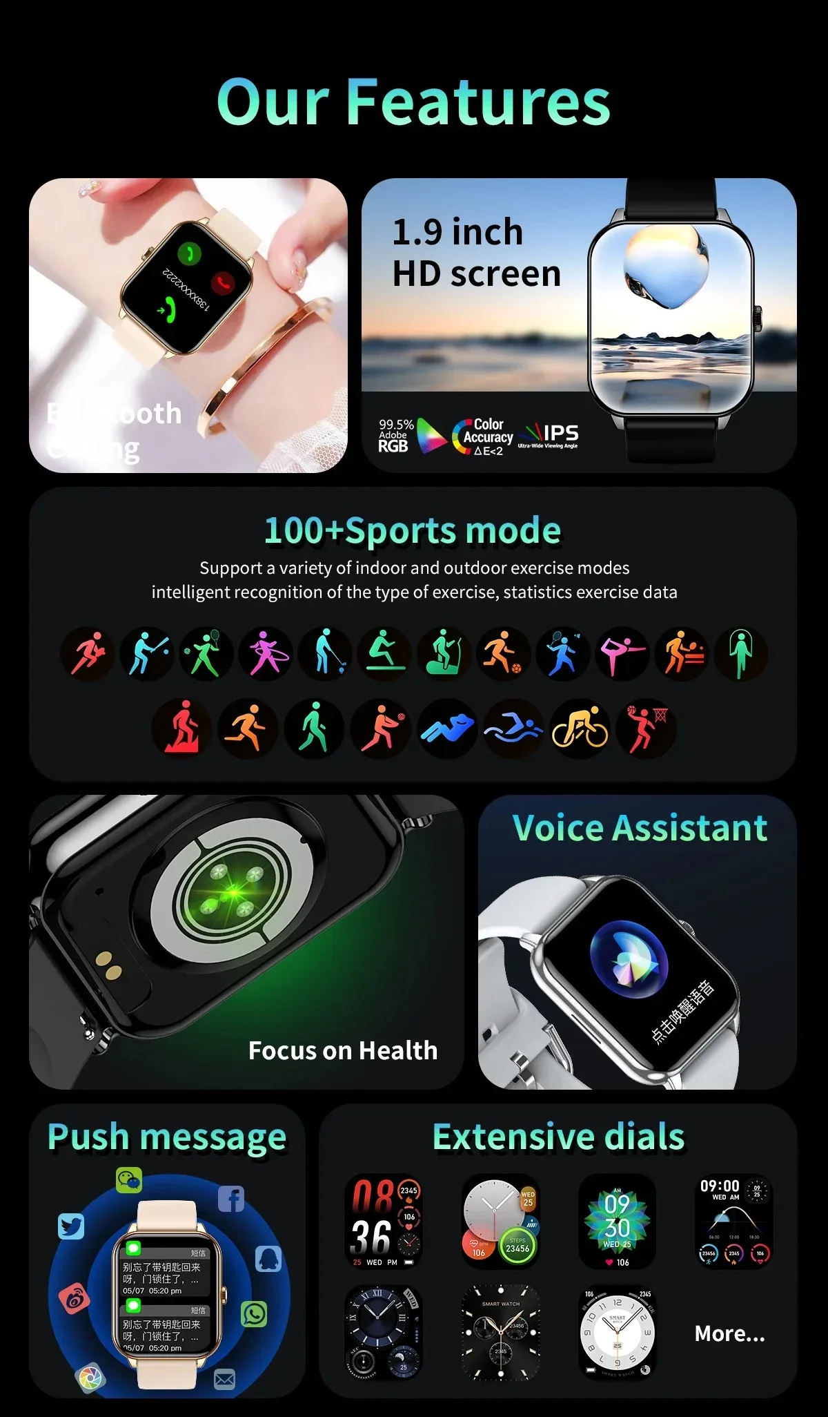 2025 Nieuwe slimme horloge Gezondheidsmonitoring Slapen Hartslaghorloges Heren Dames Tracking Fitness Sport Smartwatch Stemassistent