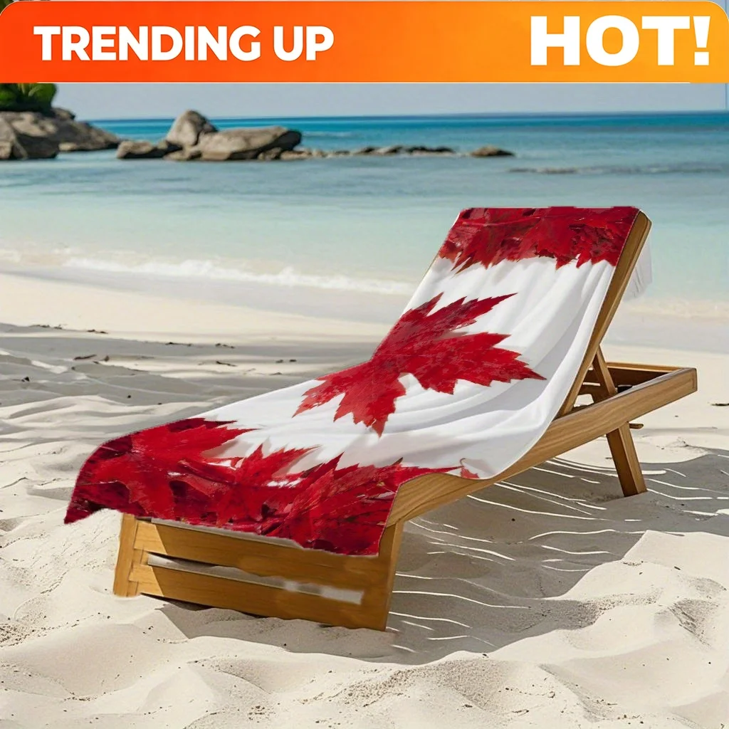 Customize 1pc an Extremely Soft And Ultra-Fine Fiber Beach Towel Featuring a Red Maple Leaf Design - It Absorbs Water Well, Is M