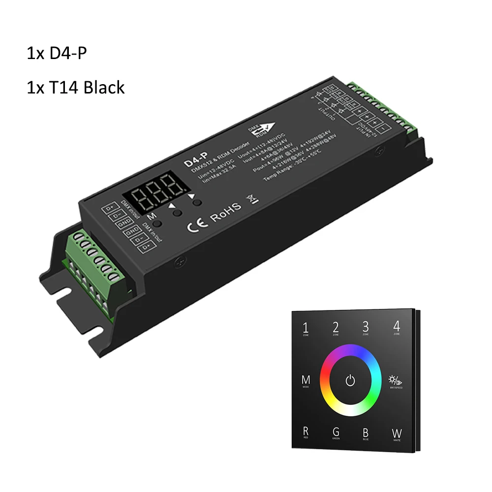 led strip controller com controle remoto canais dmx512 e decodificador rdm tensao constante 12v 24v 48v rgbw rgbww dmx512 4zone dmx 01