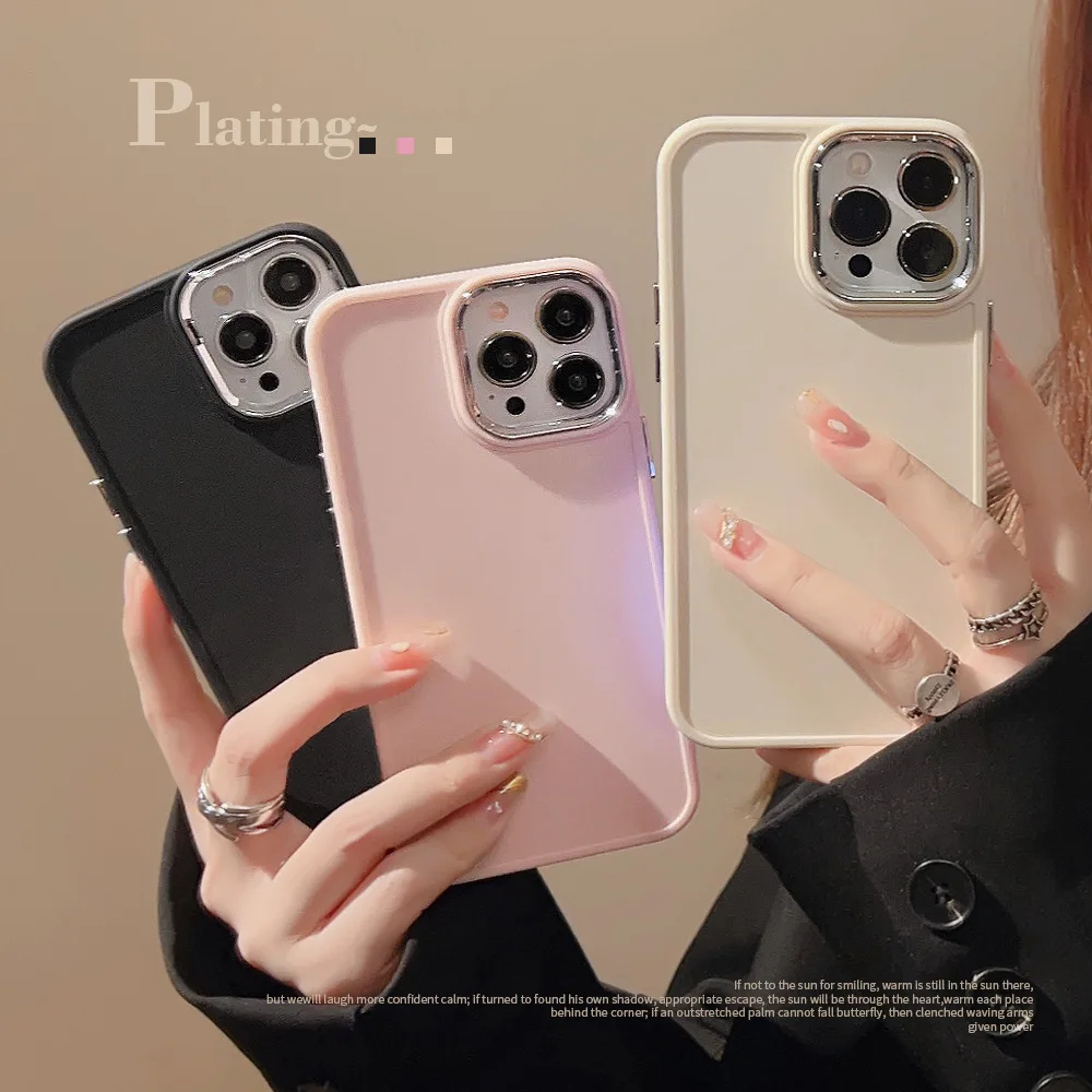 Galvanisieren Objektiv Telefon Fall Für iPhone 17 16 15 14 13 12 11 Pro Max X XR XsMax 7 8 Plus SE2020 Einfarbig Silikon Zurück Abdeckung
