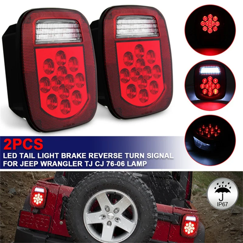 39 LEDs Red+White Double Colors Tail Light Brake Reverse Turn Signal Light for Jeep Wrangler TJ CJ 76-06