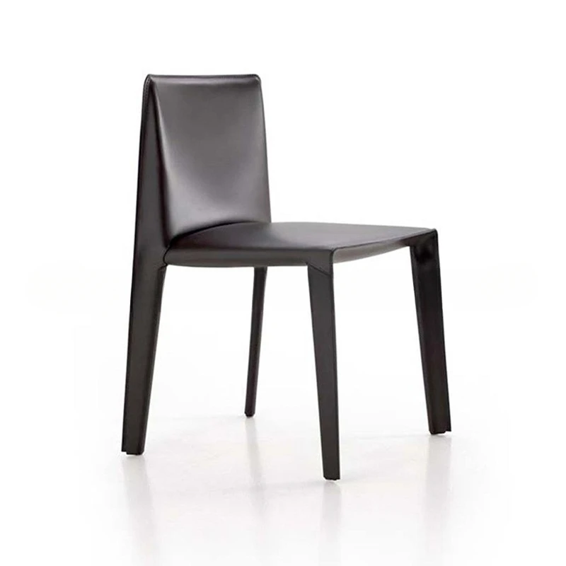 

Italian minimalist home saddle leather dining chair, designer light luxury leather art chair, restaurant back chair