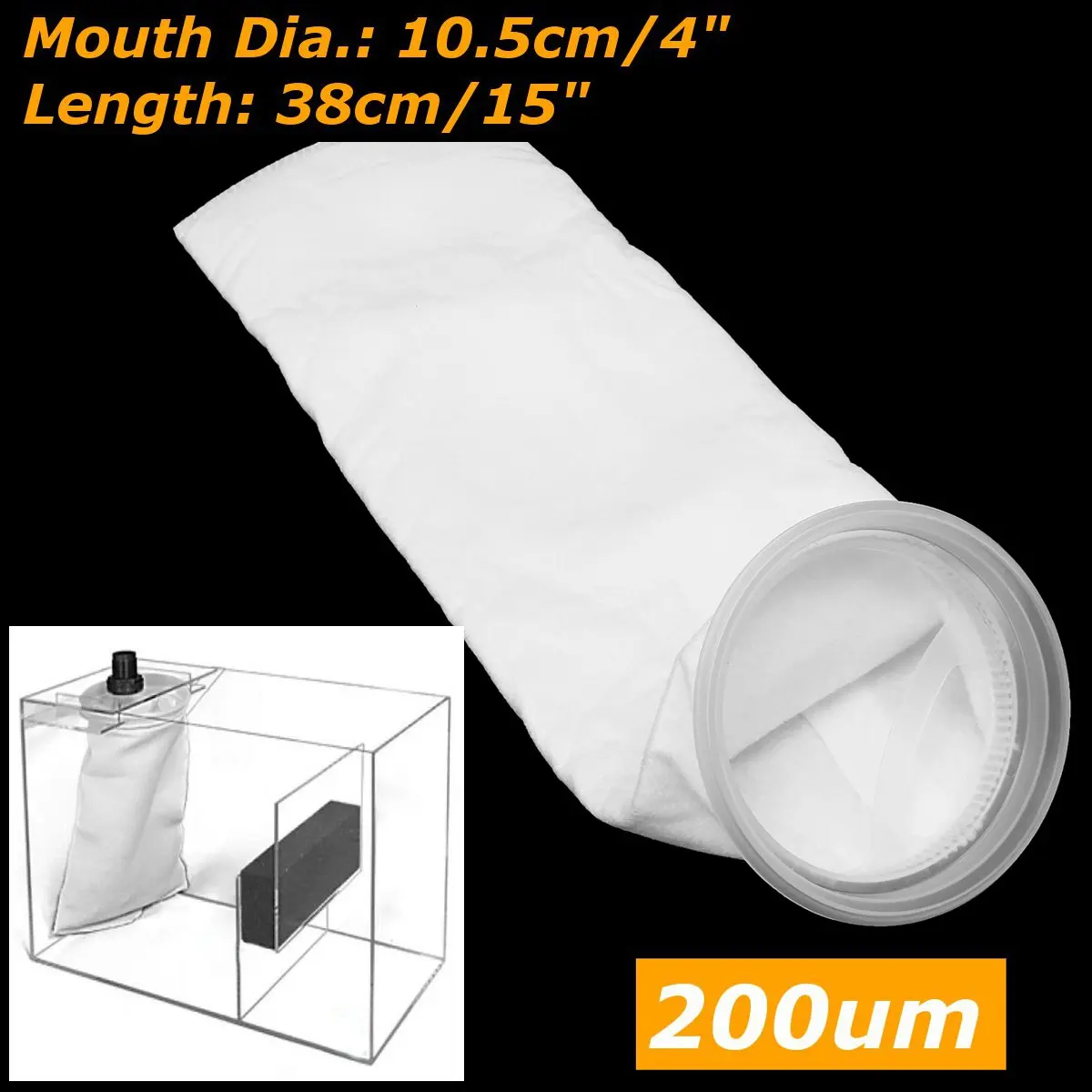 Fish Aquarium Marine Sump Felt Pre Filter Sock Bag,Tank Filter Mesh Bag,High Density of Interspace Filters,4*15 Inch,200 Micron