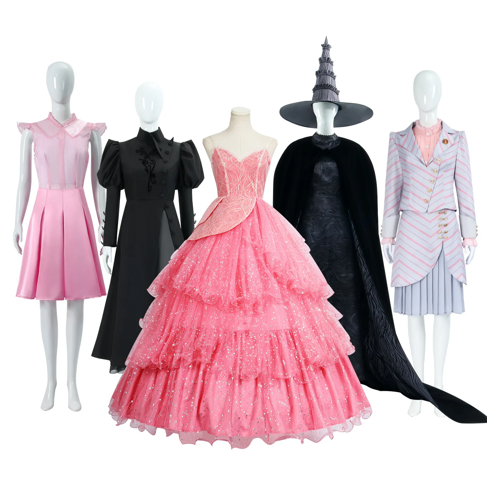 Wicked Cosplay Witches Costumes Glinda Elphaba Clothes Gotic Movie Party Role-playing Pink dress Black Dress Robe Hat 2024 New