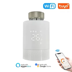 Tuya WiFi สมาร์ทวาล์วหม้อน้ํา Thermostatic Actuator เครื่องทําความร้อนภายในบ้านรีโมทคอนโทรลไร้สายเทอร์โมสนับสนุน Alexa Google Home