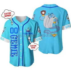 New Disney Genie Aladdin Baseball Jersey 3D Printing Casual Fashion Button Customized Baseball Suit Men's and Women's T-Shirt