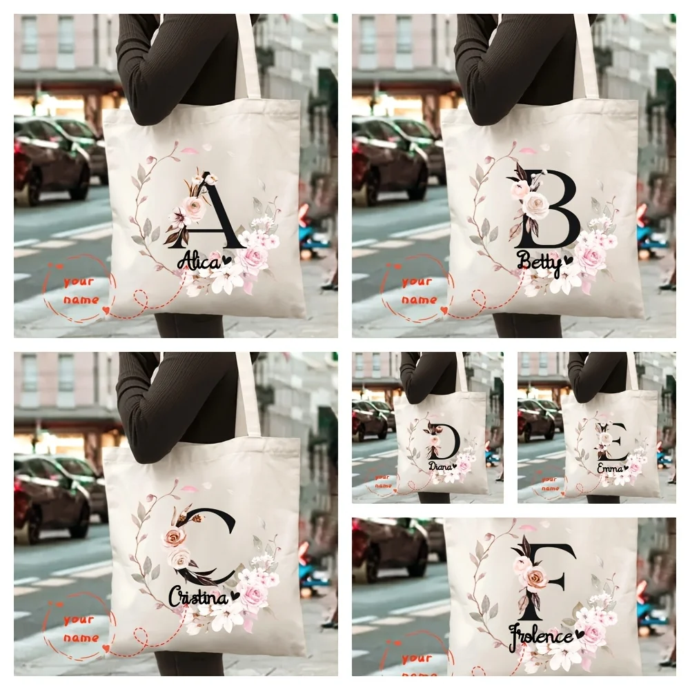 

Custom Canvas Bag Featuring Custom Initials from The 26 English Letters, Reusable And Stylish, Suitable for Both Men And Women