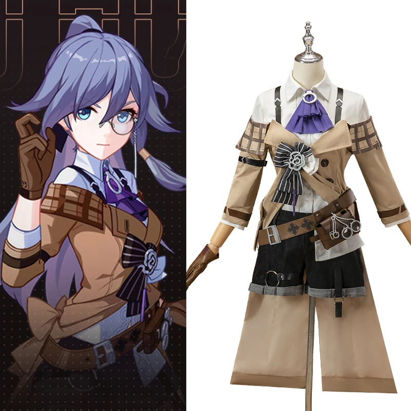 Game Honkai Impact Cos Fuhua Cosplay New Brown Retro trench coat foggy city Clothing Women Anime Costume