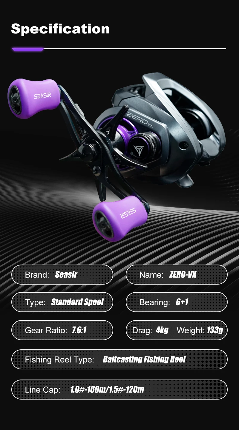 Seasir ZERO-VX 133 g BFS Baitcasting-Angelrolle, ultraleicht, 7,6:1 Übersetzungsverhältnis 6+1BB, maximale Zugkraft, 4 kg, Frisch-Salzwasser-Angelspule – Detail 1