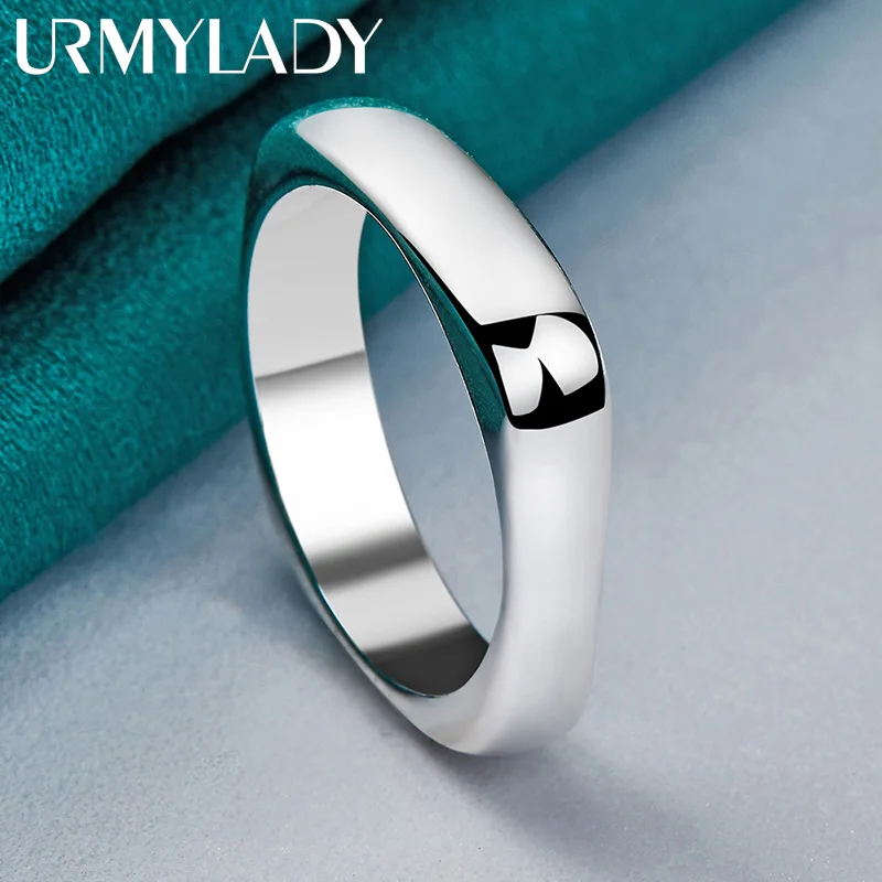 URMYLADY 925 Sterling Silver Smooth Round Square Ring For Women Men Wedding Charm Engagement Party Fashion Jewelry