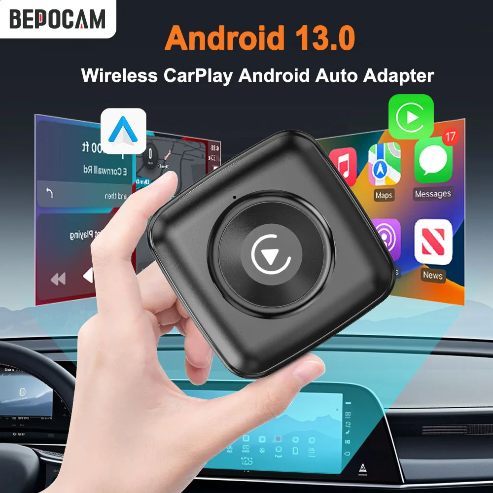 BEPOCAM Carplay Mini Box ZC12 Wireless CarPlay Android Auto Adapter WIFI 2.4G&5.8GHz for Mazda Toyotal Peugeot Volvo Kia Spotify