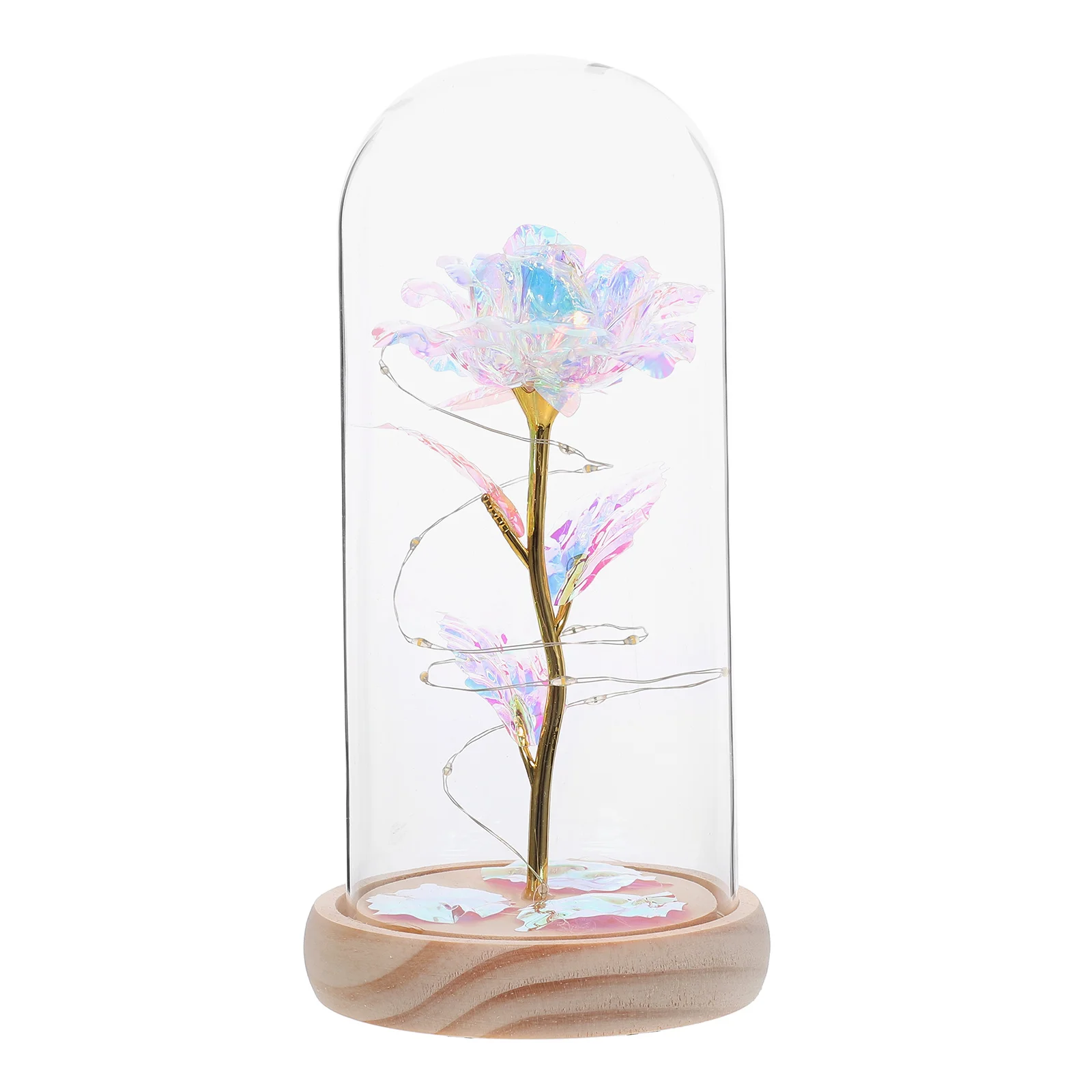 

Artificial Rose Decoration White Preserved Flower Glass Dome Cover Valentine Adornment Bedroom Table nament Romantic Gift