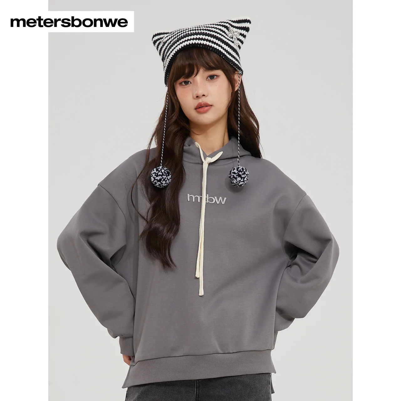 Metersbonwe Hoodie Women Autumn And Winter New Plus Fleece Warm Hooded Knitted Pullover Casual Loose Multi-Color Coat Brand