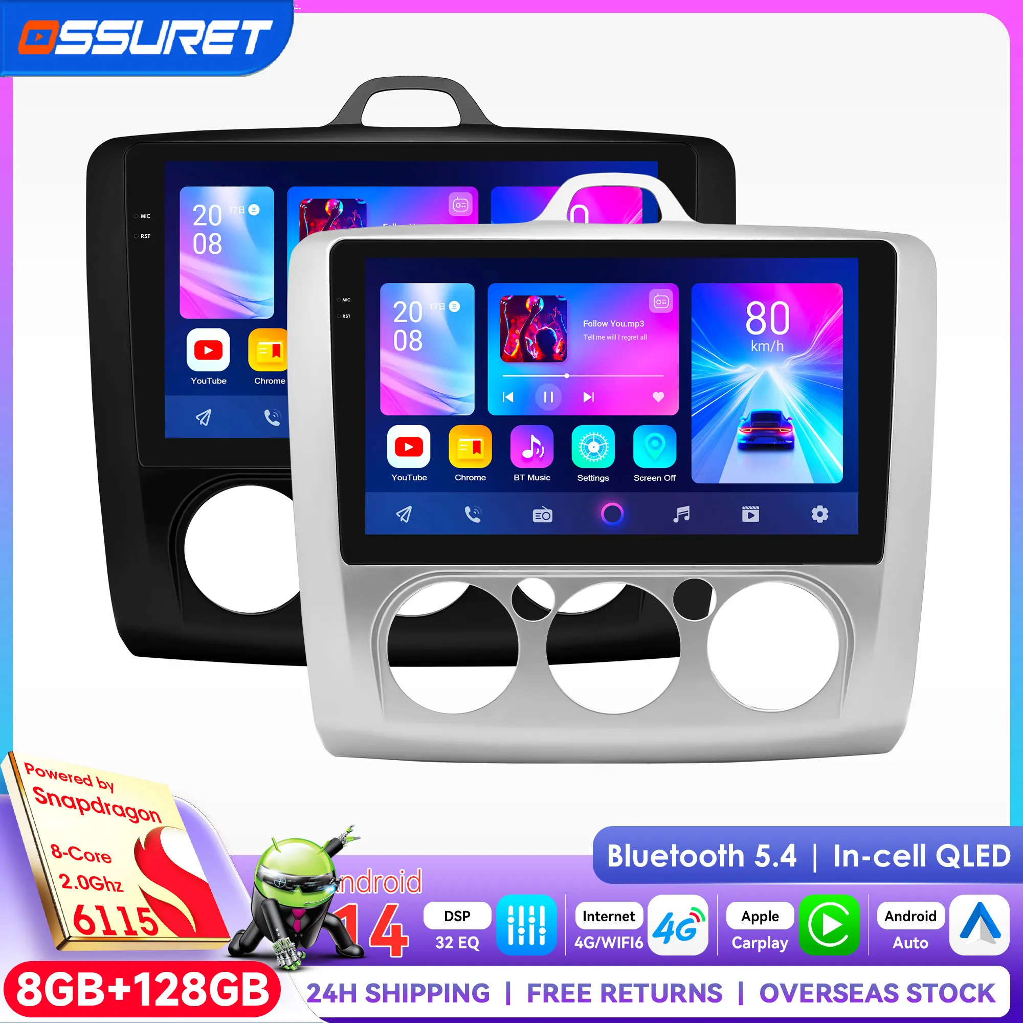 360Camera Android 14 Car Radio Multimedia Video Player for Ford Focus 2 3 Mk2 Mk3 2004 - 2011 Manual GPS Navi Carplay AutoStereo