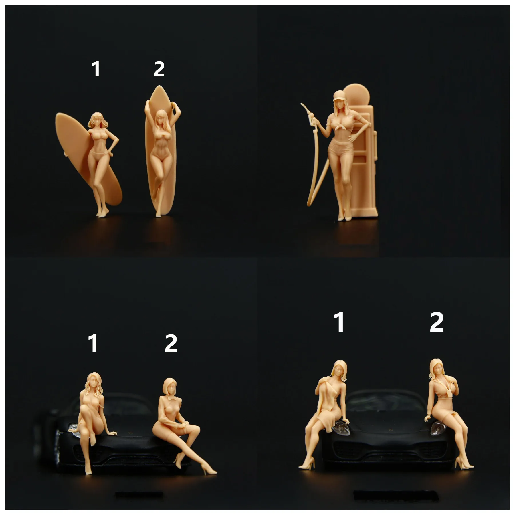 

Diorama 1/64 Figures Miniature Figure Minifigure Beach beauty Resin Doll Garage Scenes Model Kit DIY Craft Hobby Collection