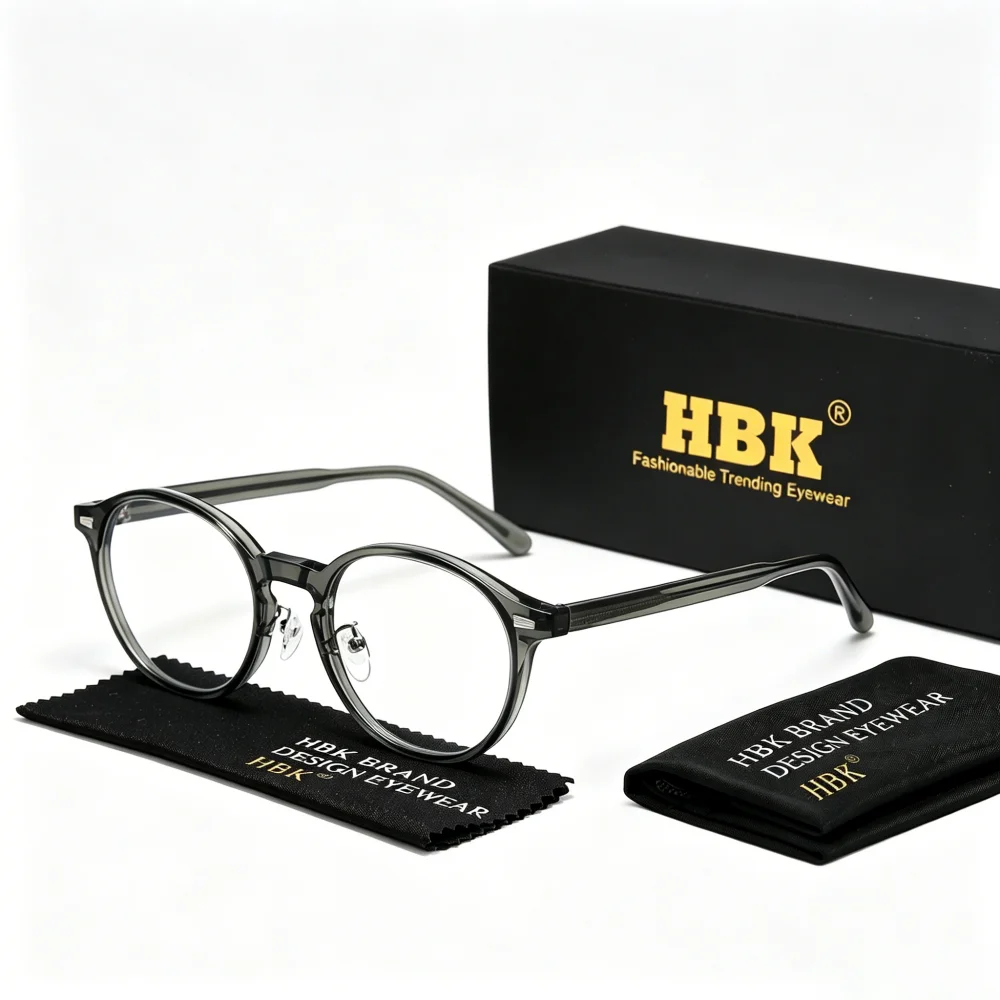 

HBK New Trendy Men Retro Glasses Brand Design Cool Glasses Metal Temple Tips Fashion Simple Eyeglasses Travel Anti Blue Light