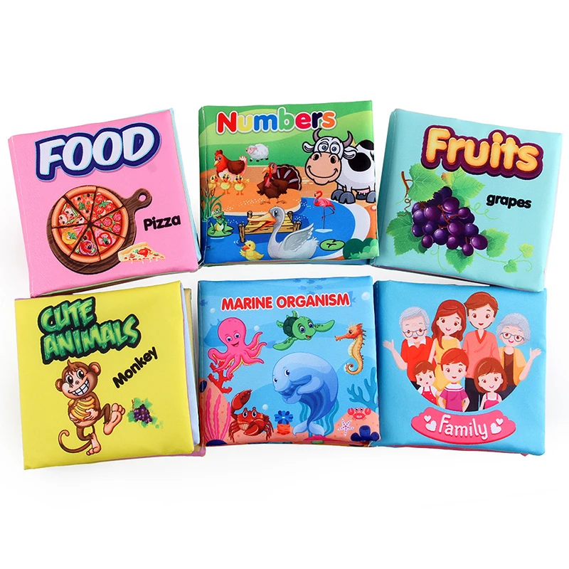 Libri in Stoffa per Neonati, Giocattoli Educativi Precoci, Libro Cognitivo con Frutta, Animali, Numeri e Cibo per Bambini 12-72 Mesi