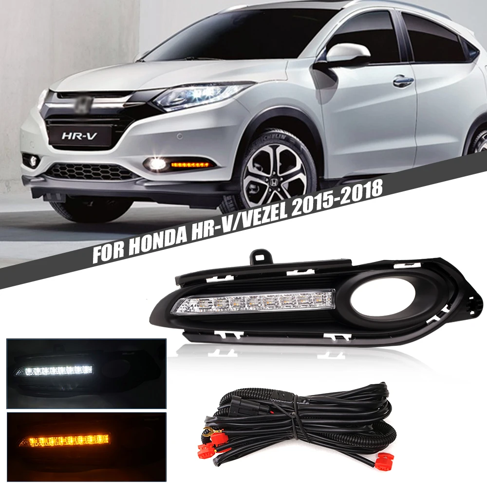 FOR HONDA  HR-V HRV / VEZEL 2015-2018 DLAA LED Light Bar DRL Daylight Day Time Running Light Fog Lamp Cover w/Wiring Set