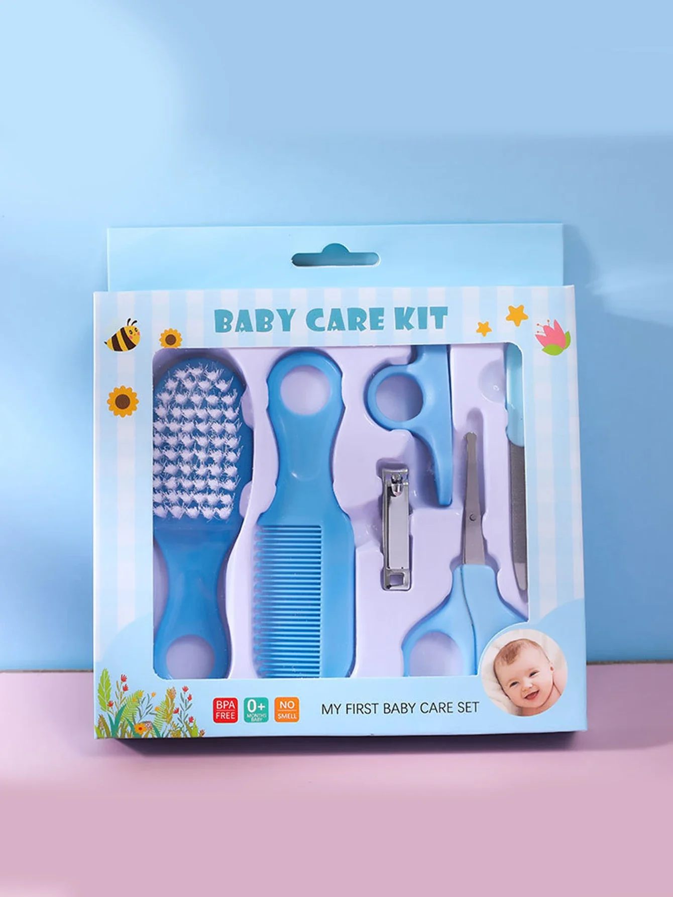 The 6-piece neonate nail and hair daily care kit includes a beauty brush comb for home use nail sets