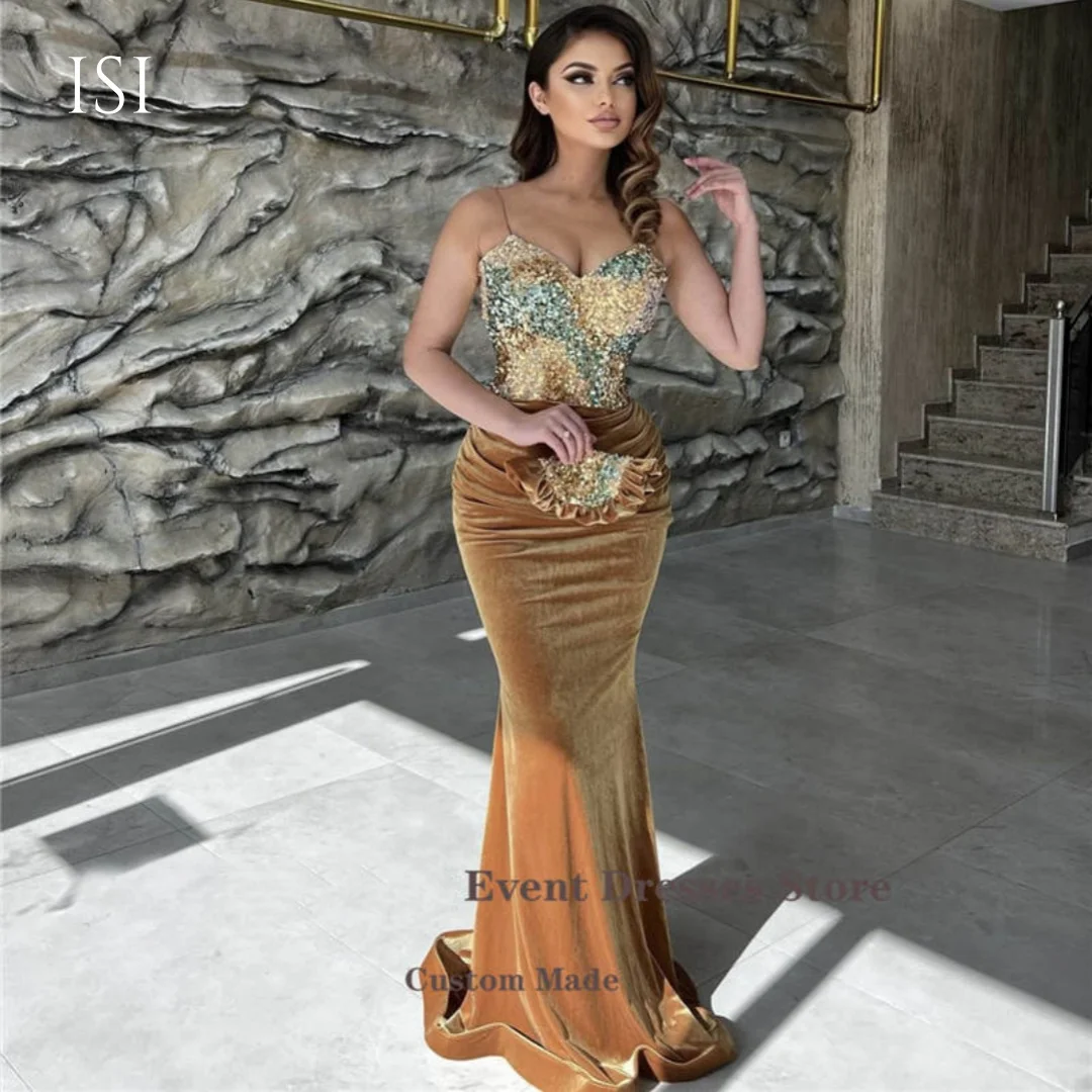 Vestido de Noche de Sirena con Bordado de Lujo Personalizado ISI, Vestido de Terciopelo con Escote Corazón para Eventos Formales, Vestidos de Fiesta 2026