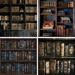 Mehofond Vintage Bookshelf Photo Backdrop Student Library Bookcase Graduation Astronomy Geography Decor Photography Backdrop