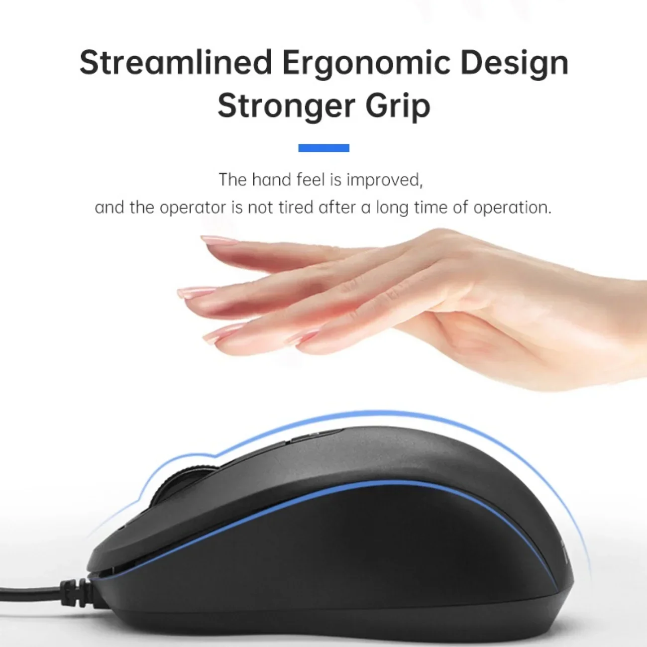 ASUS Wired Blue Ray Silent Mouse ambidestro 3200 DPI Mouse da gioco Office USB Plug and Play Laptop/PC/MAC/PHONE nero