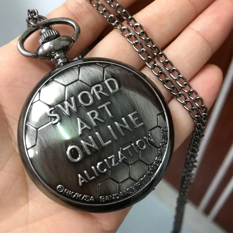 SAO Sword Art Online Alicization Kirigaya Kazuto Kirito Yuuki Asuna Cosplay Quartz Necklace Pocket Watch Black Retro Chain Clock