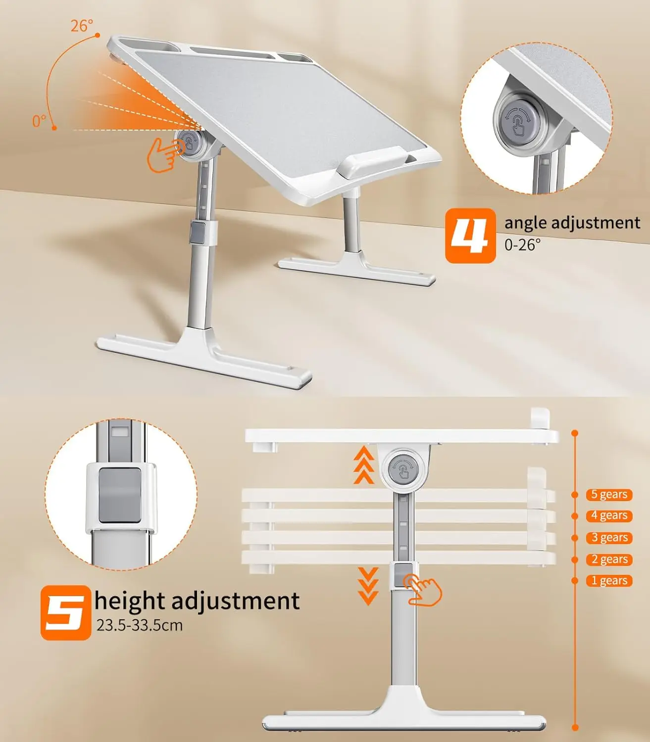 Laptop Desk for Bed,Adjustable Height Lap Desks Bed Tray,Portable Folding Couch Table with Bookstand